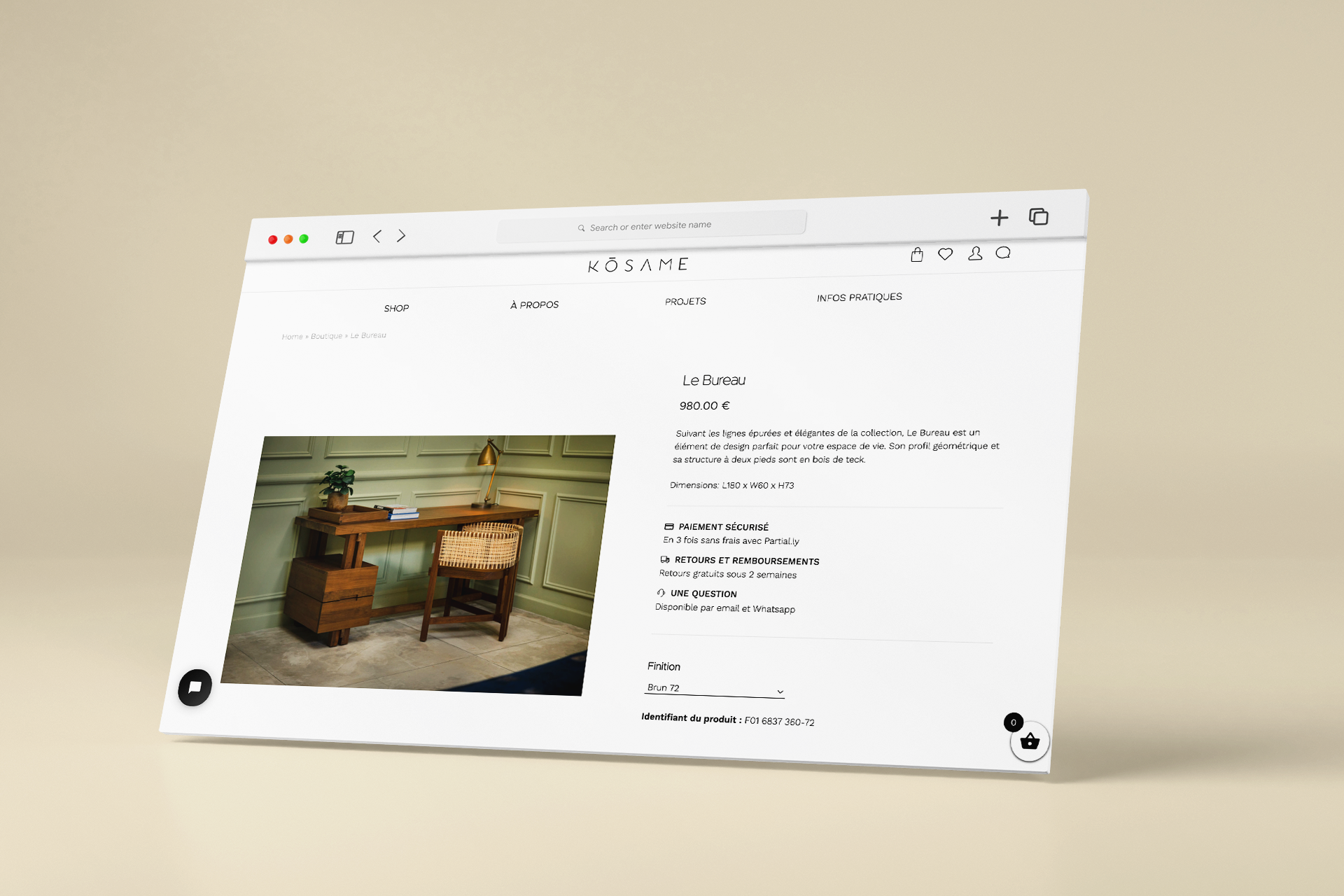 Mockup of Kosame site designed by Elkana freelance web design & development