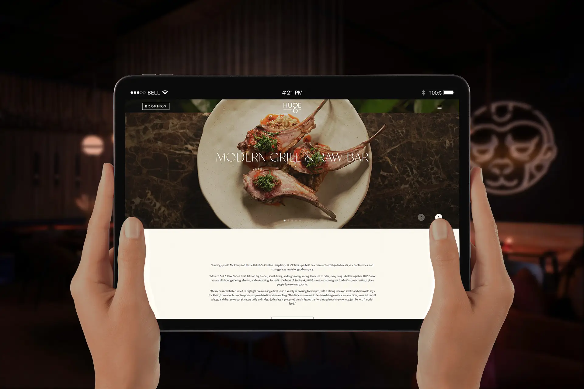 Huge Restaurant website tablet view built by Elkana Web Design & Development