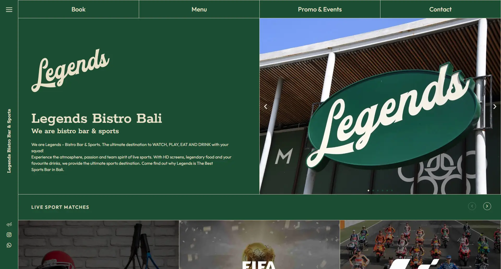 Legends Sports Bar website built by Elkana Web Design & Development